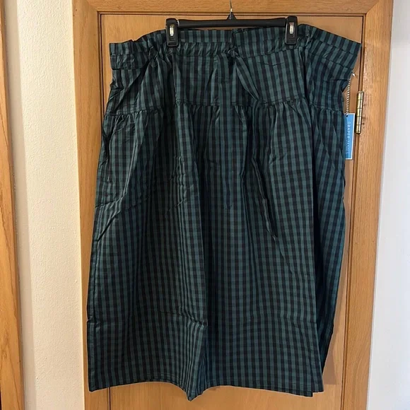 Draper James RSVP Paperbag Waist Plaid Tie Waist Skirt Black Green Plus Size 3X - Picture 3 of 14
